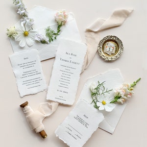 The Isla Wedding Invitation Suite letterpress printed on handmade paper with handmade paper envelopes a very whimsical and romantic suite!