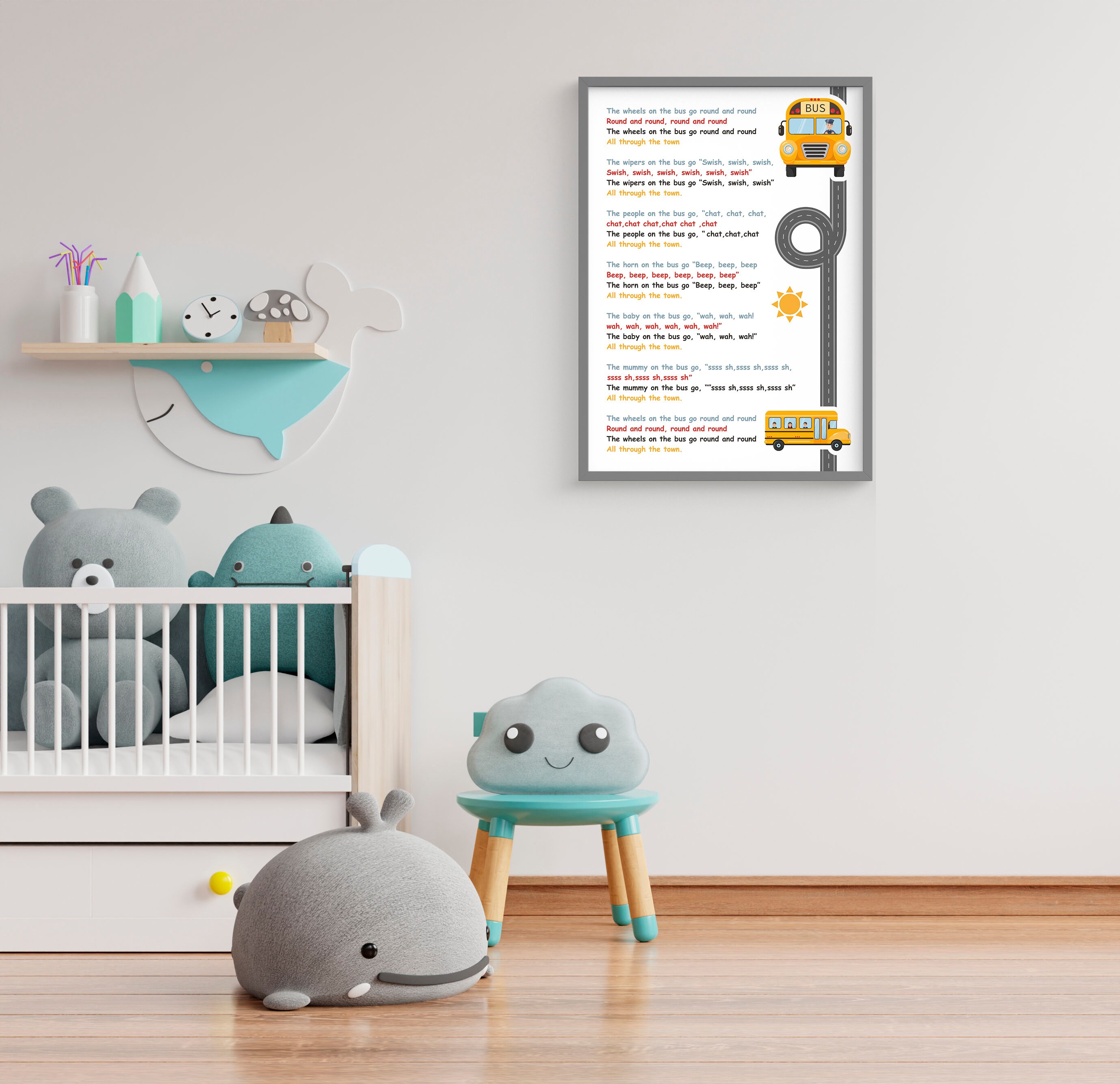 Wheels On The Bus Lyrics Printable Nursery Rhymes Printable Etsy