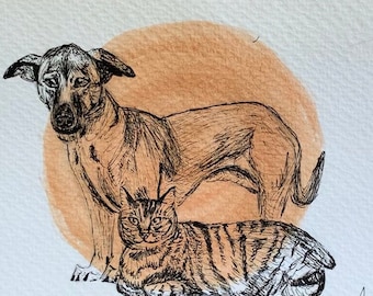 Custom Pet Portrait Commission for two pets | Dog Portrait | Cat Portrait