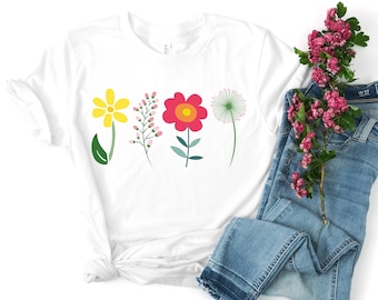 Camisa de flores silvestres, Camisa botánica, Camisa de flores, Camiseta botánica, Camiseta de flores, Camisa floral, Camisa de la naturaleza - Camiseta Unisex de Flores