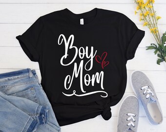 Boy Mom Shirt, Mom Shirt, Boy Mama Shirt - Boy Mom White Print Unisex Tee - Mothers Day Gift, Gift for Mom, Heart Shirt