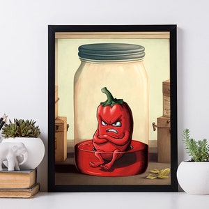 "Poster ""Die letzte Chilischote""." Signierter Kunstdruck. Vintage Raumdekor.