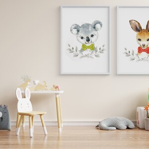 Australian Animal Wall Art. Kangaroo And Koala Print. Set Of 2 Nursery Bedroom Decor. Christening Gift.