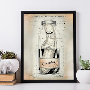 Das letzte Gurkenpatent . Signierter Kunstdruck auf altem Papier. Vintage Raum Druck Art Decor. Retro Wall Art Poster.