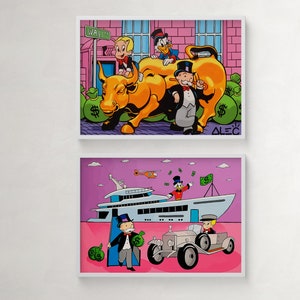 Set of 2 Graffiti Canvas Prints - Trendy Money Posters for Modern Home Decor.