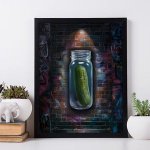 Die letzte Essiggurke. Signierter Kunstdruck. Vintage Raum Druck Art Decor. Retro Wall Art Poster.