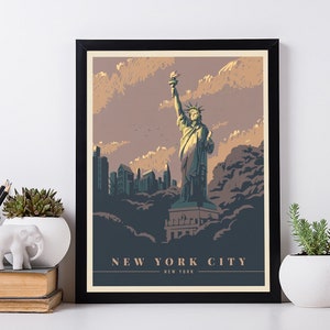 Statue Of Liberty In New York Wall Art, Vintage Travel Posters, French Retro Decor.