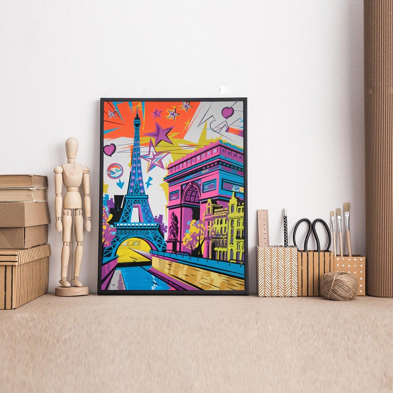Pop Art Paris Print on Stretched Canvas, Paris Art Print, Paris Decor