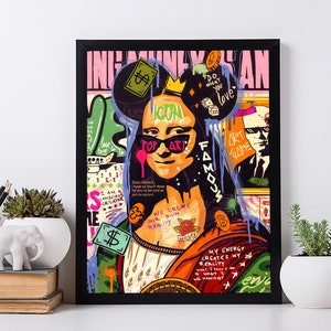 Modern Mona Lisa Poster On Canvas. Pop Illustration Painting Print Wall Art. Stretched Canvas Wall Print Decor.