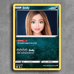 PokéCard personnalisée. Carte Pokecard portrait numérique. Art mural cadeau pour elle et lui. Affiche de votre enfant bien-aimé.