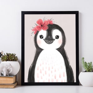 Stampa di pinguino in stile bambini. Arte murale per neonati. Decorazione per la cameretta dei bambini.
