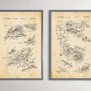 Vintage Aviation Patent Print. Set Of 2 Detailed Blueprint Of Airplane Invention For Aeronautics Enthusiasts and Collectors Poster.