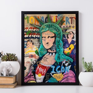 Free Mona Lisa Poster On Canvas. Pop Illustration Painting Print Wall Art. Stretched Canvas Wall Print Decor.