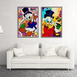 Fashionable Graffiti In Canvas Print. Living Home Decor. Set Of 2 Money Poster.