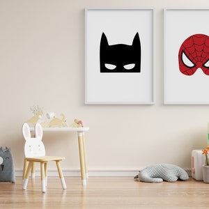 Jungen Zimmer Dekor. 2er-Set Aquarell Superhelden Maske Wand Kunst Druck.