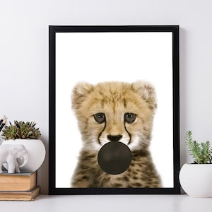 Gepard Bubble Gum Wandkunst. Hasen Waldposter Babyposter. Kinder Art Wohnkultur.