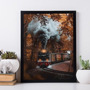 Herbst Zug Wandkunst. Reise Aquarell Druck. Romantisch Wohndekor.