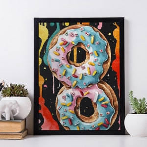 Kuchen-Wand-Druck. Donut Kinderzimmer Poster. Aquarell Illustration süßes Wohndekor.