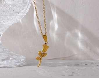 Dainty 18k gold plated  Rose Flower Pendant Necklace |  gold flower pendant| rose necklace | dainty necklace | necklace | minimal necklace