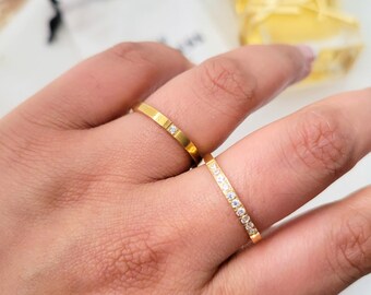 Thin Gold Ring Band • CZ Diamond • Simple Wedding Band •18K Gold plated ring • Minimalist Delicate Stacking Ring •His/Hers • Waterproof•gift