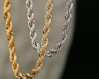 18K Gold Twisted Rope Chain Necklace, Water and Tarnish Resistant Chain, Gift for her, Unisex Bold Statement Necklace,Minimalist Chain, gift