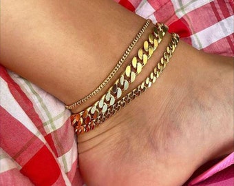 Cuban Chain GOLD plated Anklet, Curb Chain Anklet, Gold Chain Anklet, Thick Chain Anklet, Chunky Anklet, Beach Anklet, waterproof anklet