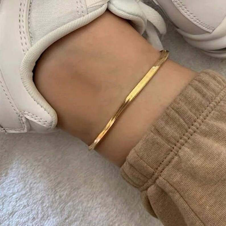 Herringbone Anklet Bracelet Delicate Anklet Bracelet Snake Anklet Bracelet Gold Chain Anklet Bracelet gifts image 1