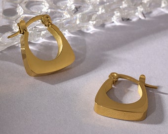 Square Geometric Hoop Earrings Charm Metal 18 K Women Earrings 316L Stainless Steel Jewelry, gifts for her, Christmas gift, black friday