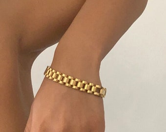 Timepiece bracelet, 18K Gold Rolex Style bracelet, 18K gold Bracelet, Gold Chain Band, Gold Chain Bracelet, rolex,Thick Chain Bracelet, gift