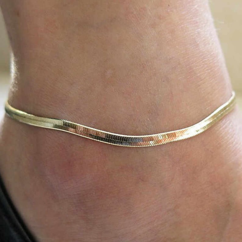 Herringbone Anklet Bracelet Delicate Anklet Bracelet Snake Anklet Bracelet Gold Chain Anklet Bracelet gifts image 2