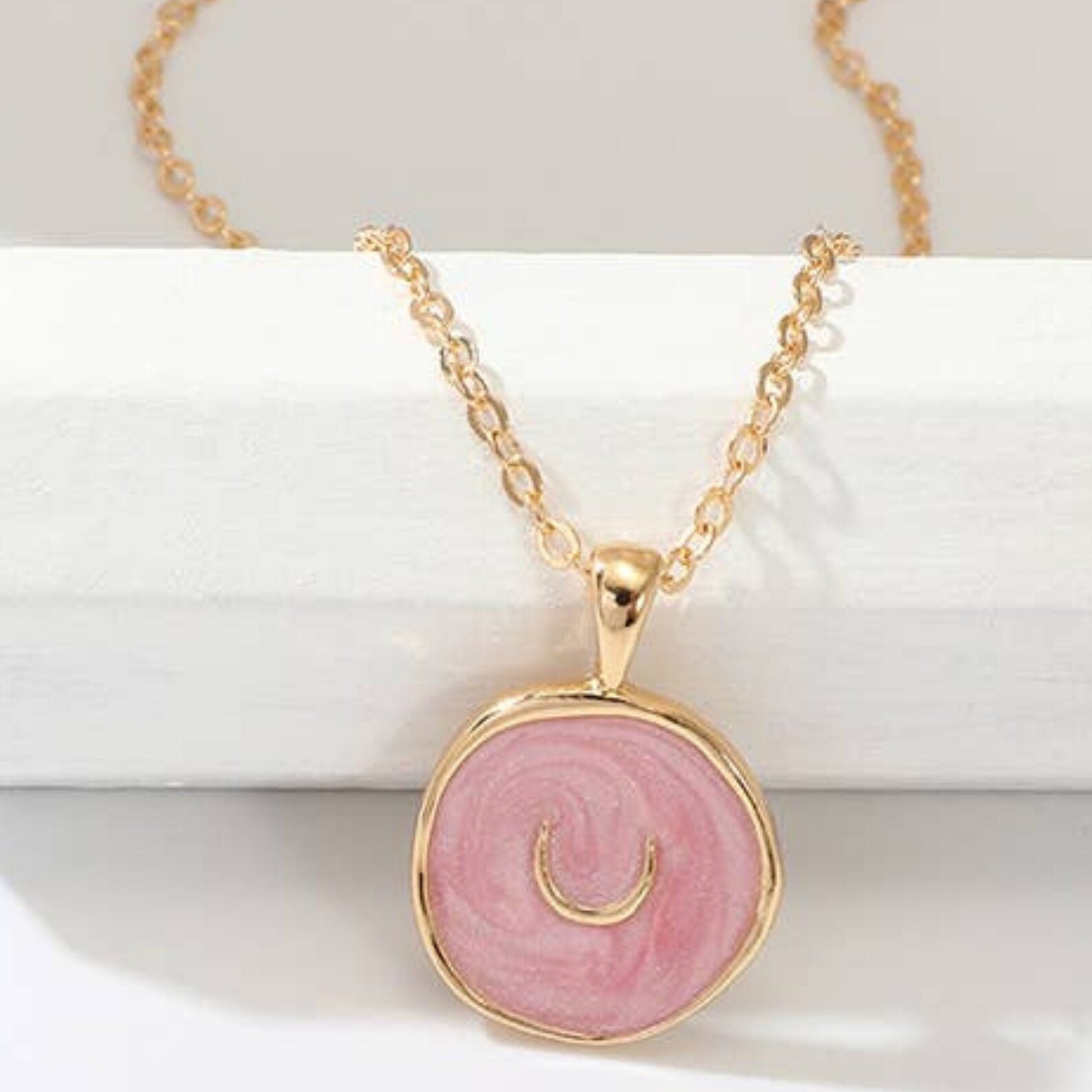 Pink Lucky Charm Enamel Necklace Etsy