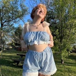 Blau Vichykaro Shorts