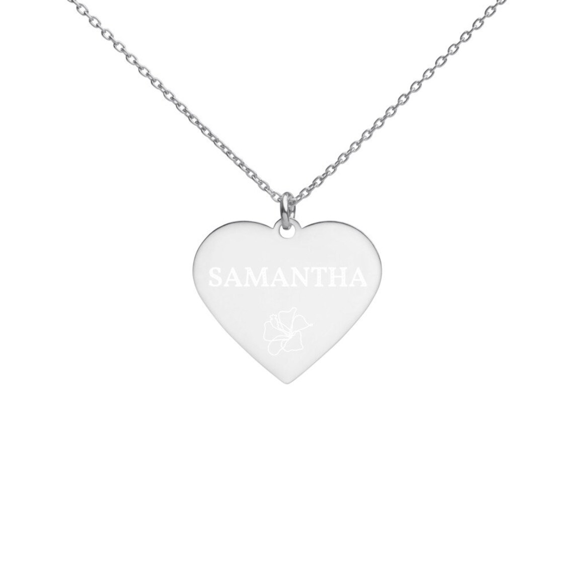 Samantha Engraved Silver Heart Necklace Personalized Etsy