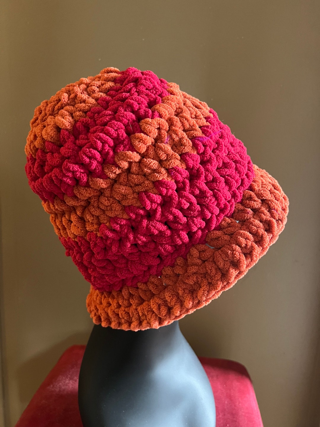 Orange/pink Fuchsia Handmade Crochet Bucket Hat - Etsy display picture 1
