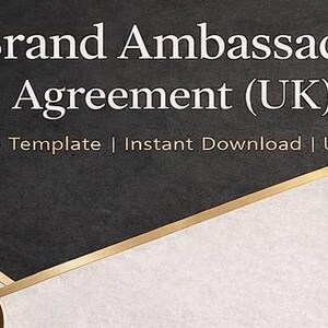 Brand Ambassador Agreement Template UK | Influencer Contract | Affiliate Marketing | Editable Legal Document