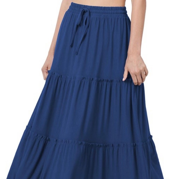 Layla Long Skirt Long Tiered Modest Skirt Bohemian Skirt Maxi Skirt Elastic Waist Skirt