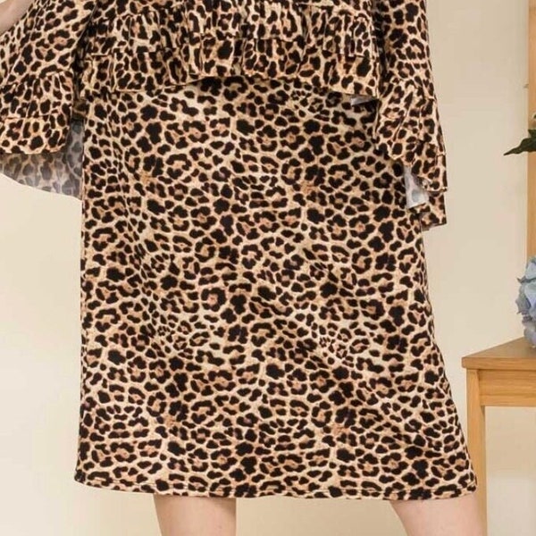 Women's Skirt Elastic Waist Animal Print Modest Midi skirt Maxi Liza Lou's Jasmine Animal Print Stretchy Dress Skirt
