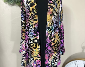 Womens Cardigan Sweater Colorful Womens Animal Print Open Cardigan