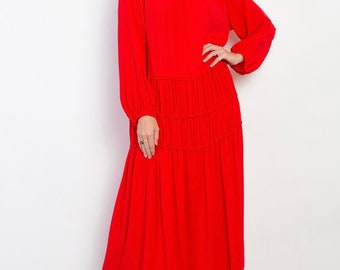 Womens Red Modest Long Dress Evening Dress Red Maxi Dress Midi Dress