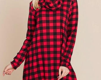 Buffalo Print Cowl Neck Sweater Women’s Tunic Top