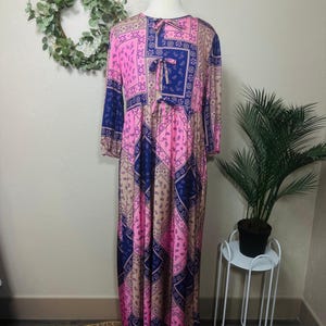Liza Lou’s Pink w/ Dark Blue Purple Cheery Long Modest Dress