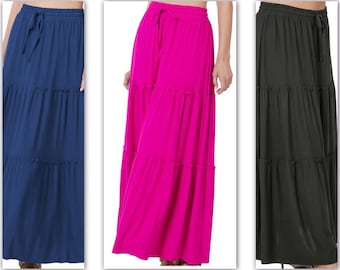 Layla Women's Long Tiered Modest Skirt Women's Long Boho Skirt Tiered Women's Long Full Skirt Women's Black Long Skirt