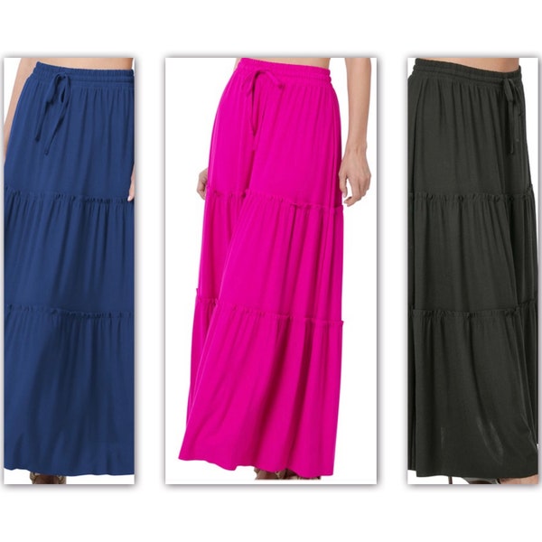 Layal Long Skirt Long Tiered Modest Skirt  Bohemian Skirt Maxi Skirt Elastic Waist Skirt Long Skirts for Women Raw Edge Tiered Long Skirt