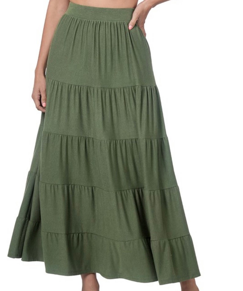 Jayda Long Skirt Long Tiered Modest Skirt  Bohemian Skirt Maxi Skirt Elastic Waist Skirt