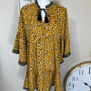 Womens Boho Yellow Top Mustard Tunic Boho Top Umgee Mustard Animal Print Top