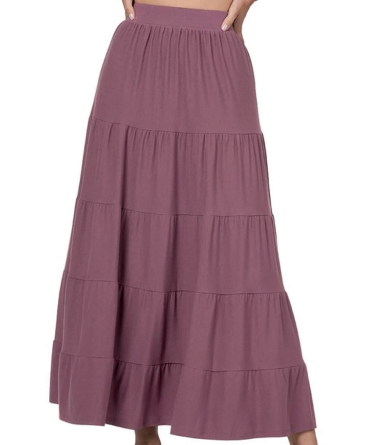 Jayda Long Skirt Long Tiered Modest Skirt  Bohemian Skirt Maxi Skirt Elastic Waist Skirt