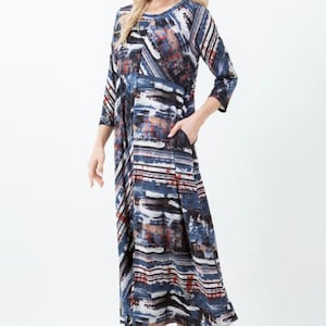 Liza Lou&#39;s Blue Brush Stroke Long Modest Dress