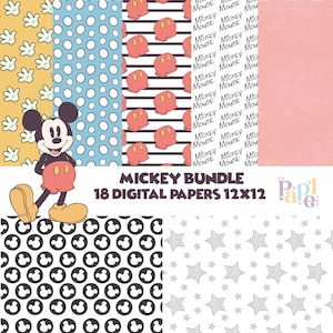 Mickey Mouse Vintage Digital Paper, Vintage print pattern, Mickey Mouse Patterns, scrapbook papers, mickey background