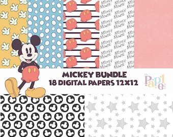 Mickey Mouse vintage digitaal papier, plakboekpatronen (12 x 12, jpeg)
