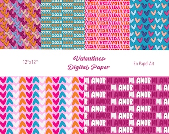 Digitaal papierpakket Romantic Hearts, Valentijnsdag, png (12 x 12)